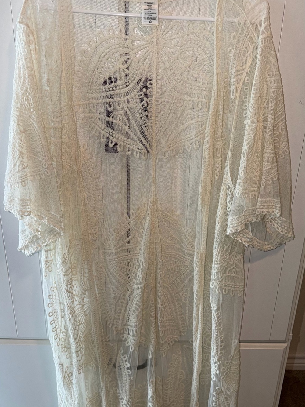 Boho Lace Crochet Overlay Tunic/ Duster in Cream - Picture 6 of 8
